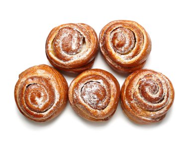 Delicious cinnamon rolls isolated on white background