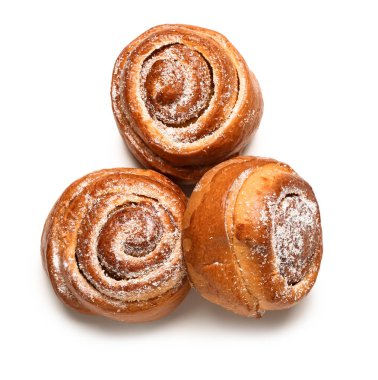 Delicious cinnamon rolls isolated on white background
