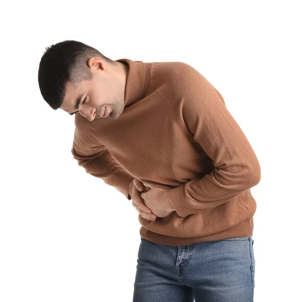 Young Man Appendicitis Isolated White — Φωτογραφία Αρχείου