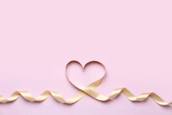 Heart Made White Satin Ribbon Pink Background Valentine Day Celebration — Stock Fotó