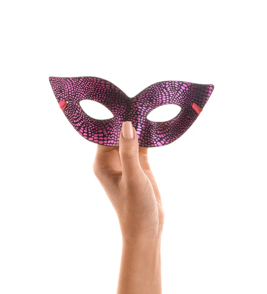 Woman Carnival Mask Purim Holiday White Background — Stok fotoğraf