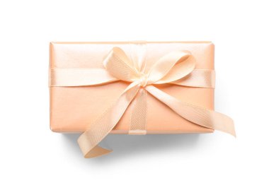 Gift box with satin ribbon isolated on white background