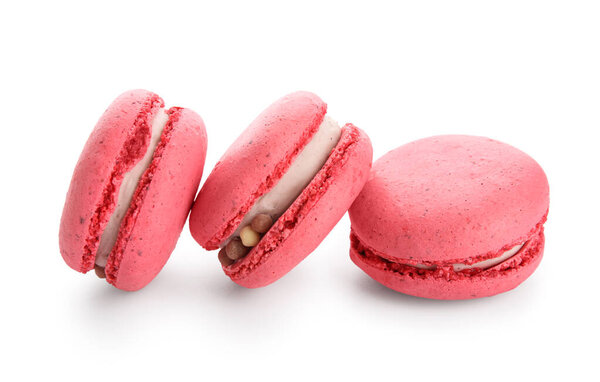Tasty macaroons isolated on white background. Valentine's Day celebration