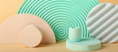 Empty modern podiums on beige background