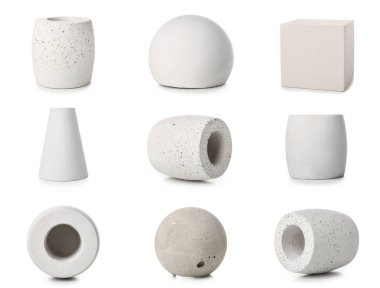 Collage of empty podiums on white background