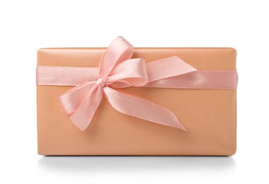 Beautiful gift box with satin ribbon isolated on white background