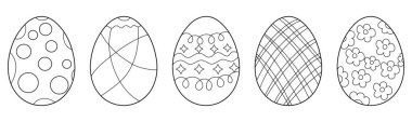 Set of many drawn Easter eggs on white background