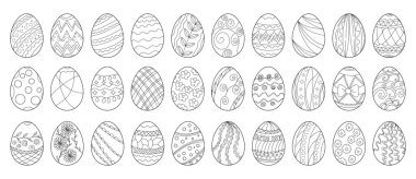 Sketches of many Easter eggs on white background