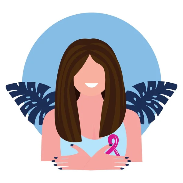 Drawn Woman Pink Ribbon White Background Breast Cancer Awareness Concept —  Vetores de Stock