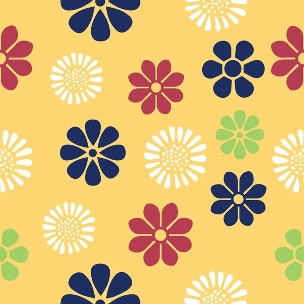 Colorful flowers on yellow background. Pattern for design
