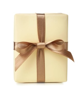 Gift box with bow on white background. International Women's Day celebration