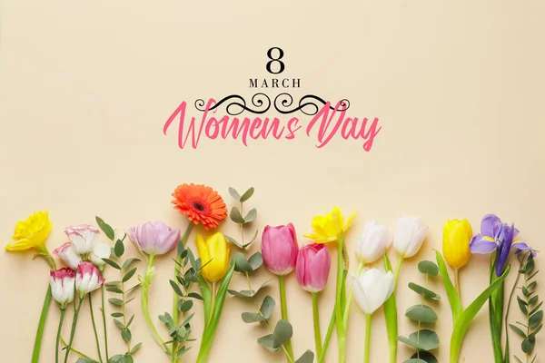 Greeting card for International Women's Day with beautiful flowers