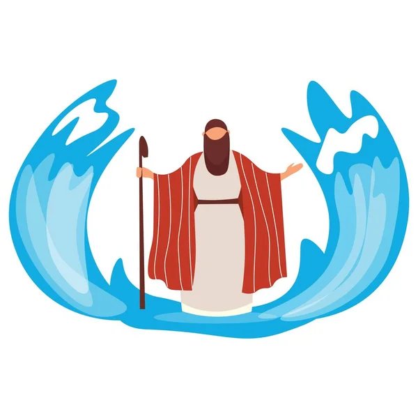 Beyaz Arka Planda Deniz Dalgaları Olan Musa — Stok Vektör
