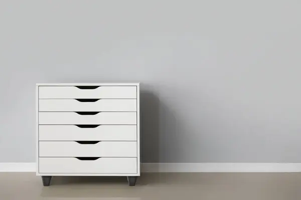 White Chest Drawers Grey Wall — Stock Photo, Image
