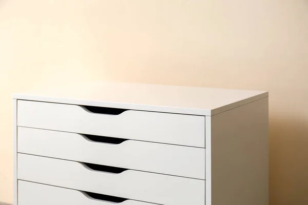 White Chest Drawers Beige Wall Closeup — Stock Photo, Image