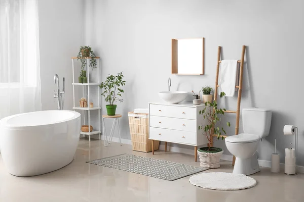 Interior Light Bathroom Drawers Toilet Bowl Laundry Basket — Stock Fotó