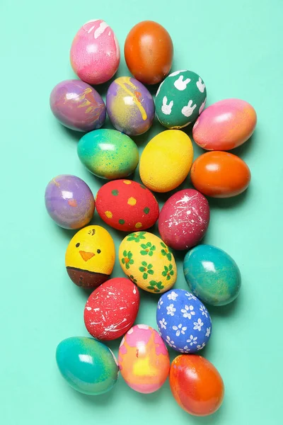 Many Colorful Easter Eggs Color Background — Stock Fotó
