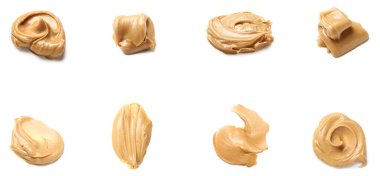 Collage of nut butter on white background