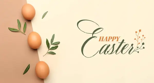 Easter Greeting Card Eggs Beige Background — 스톡 사진