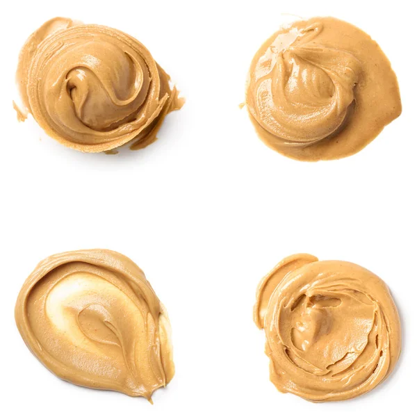 Collage of nut butter on white background