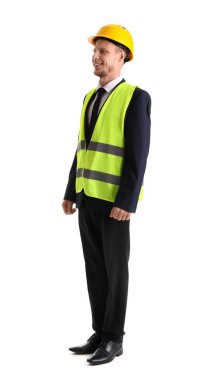 Male architect in vest on white background