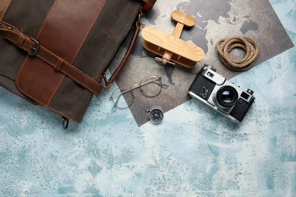 Compass Traveler Accessories Grunge Background — Stock Photo, Image