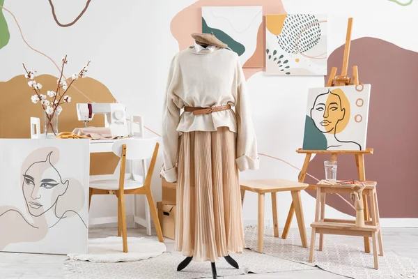 Interior Fashion Designer Studio Mannequin Clothes Workplace — Stockfoto