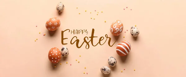 Szöveg Happy Easter Tojás Bézs Alapon — Stock Fotó