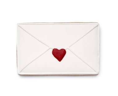 Sweet cookie in shape of letter isolated on white background. Valentine's Day celebration