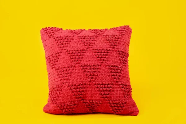 Red Decorative Pillow Yellow Background — Stock Photo, Image