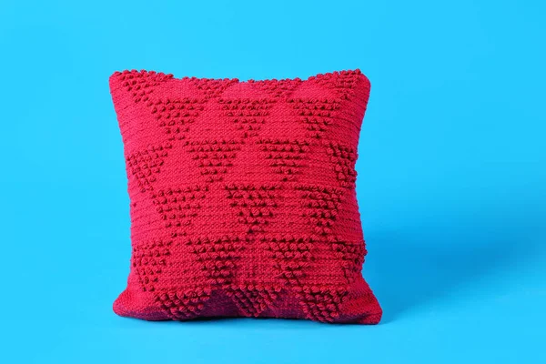 Stylish Red Pillow Blue Background — Stock Photo, Image