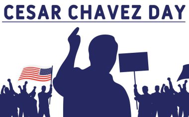 Banner for Cesar Chavez Day with protesting people on white background