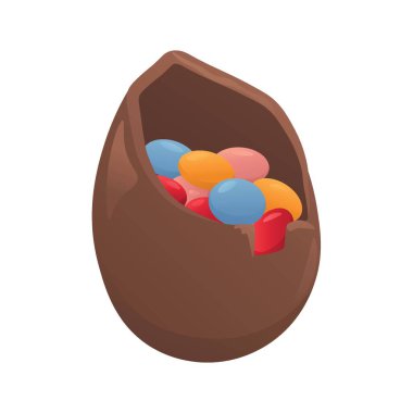 Sweet chocolate egg with candies on white background