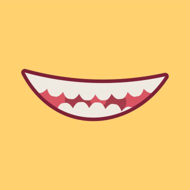 Smiling mouth with teeth on yellow background