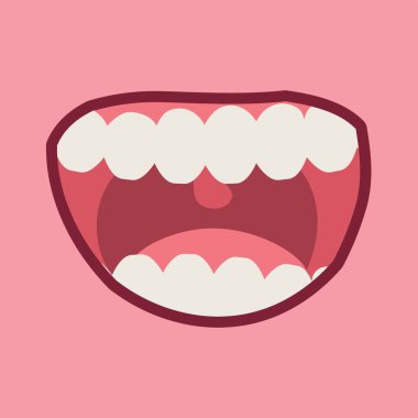 Laughing mouth with teeth on pink background