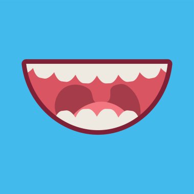 Laughing mouth with teeth on blue background