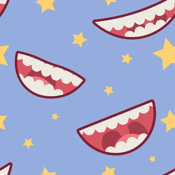 Smiling Mouths Stars Lilac Background Pattern Design — Stockový vektor