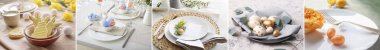 Collection of beautiful table settings for Easter dinner