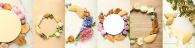 Collage of festive compositions for Novruz Bayram celebration, top view