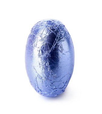 Easter egg in color foil on white background