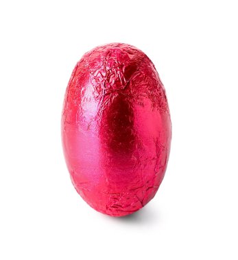 Easter egg in red foil on white background