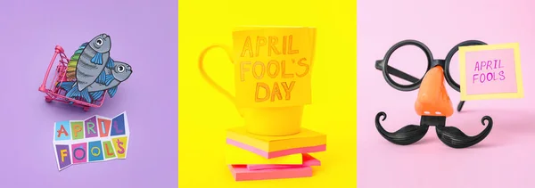 Festive Collage April Fool Day Color Background — Foto de Stock