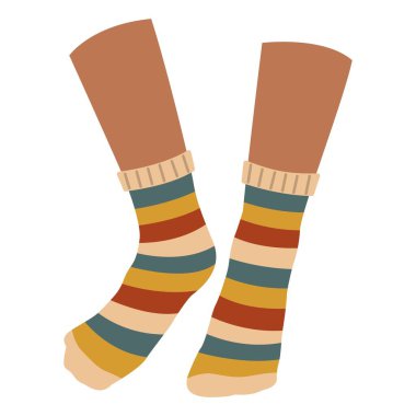 Human legs with stylish striped socks on white background