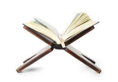 Rehal with Koran for Ramadan on white background