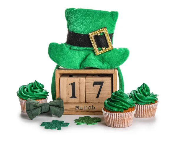 Tasty Cupcakes Patrick Day Cube Calendar Date March Leprechaun Hat — Stockfoto