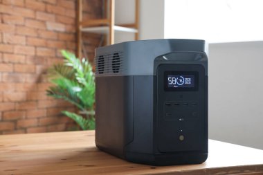 Portable power station on table in living room