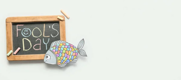 Chalkboard Text Fool Day Paper Fish Light Background Space Text — Foto de Stock