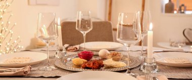 Table served for Passover Seder in dining room