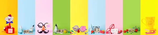 Bright Collage April Fool Day Party Color Background — Foto de Stock