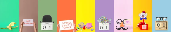 Festive Collage April Fool Day Color Background — Foto de Stock